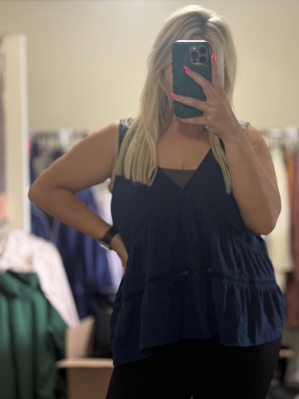 Navy V-Neck Sleeveless Peplum Top by American Eagle